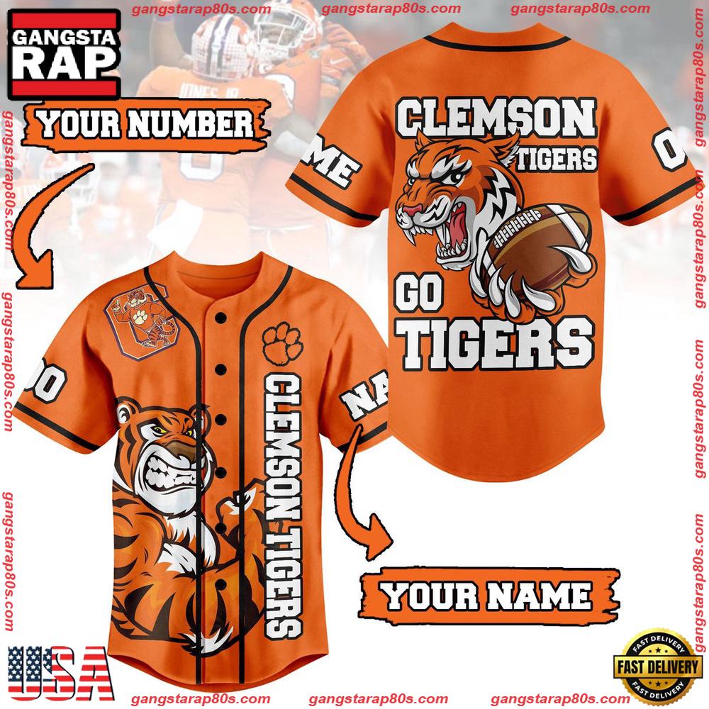 NCAA Custom Name Clemson Tigers Football Mascot Ready To Fight New Design Baseball Jersey
