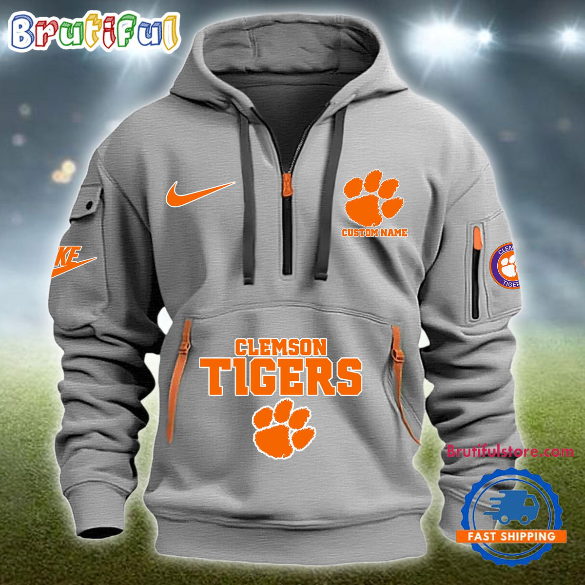 NCAA Clemson Tigers Heavy Hoodie, Sporty Quarter Zip Hoodie