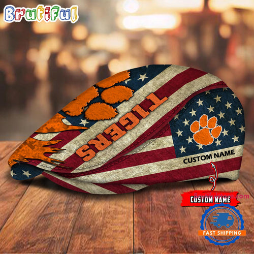 NCAA Clemson Tigers Sport American Flag Custom Name Jeff Cap