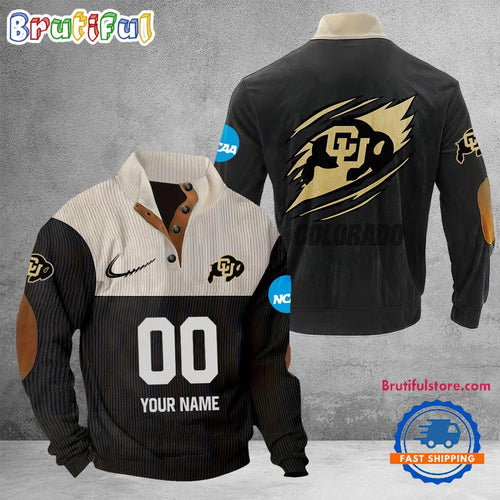 NCAA Colorado Buffaloes Sport Team Custom Name And Number Buttoned Collar Sweatshirt