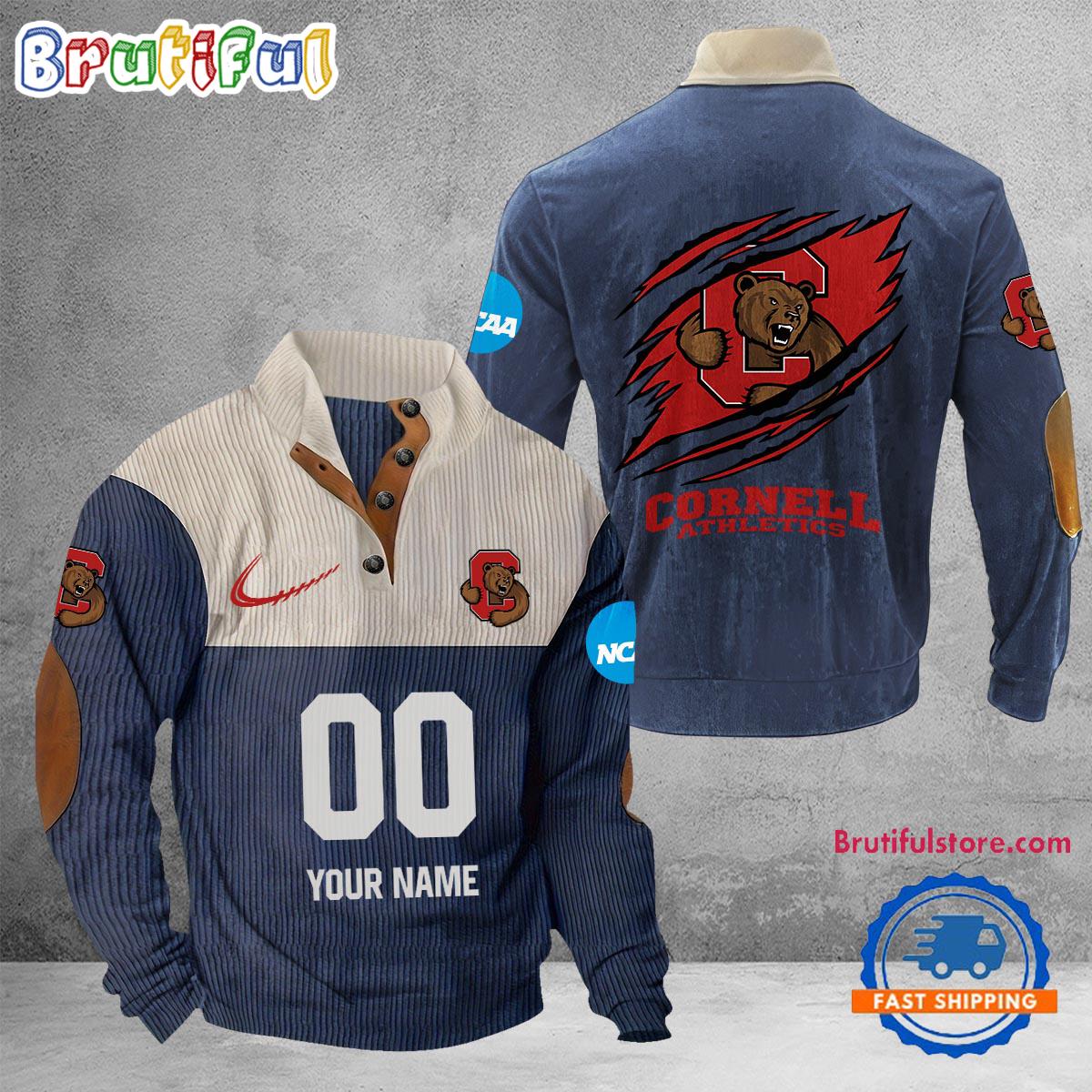 NCAA Cornell Big Red Sport Team Custom Name And Number Buttoned Collar Sweatshirt