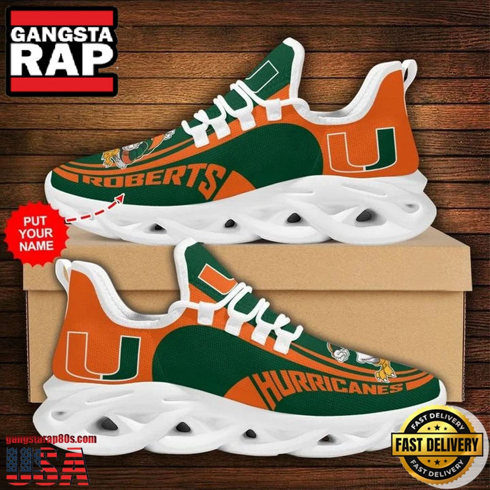 NCAA Custom Name Miami Hurricanes Sneaker Unique Design Max Soul Shoes Running Sneakers