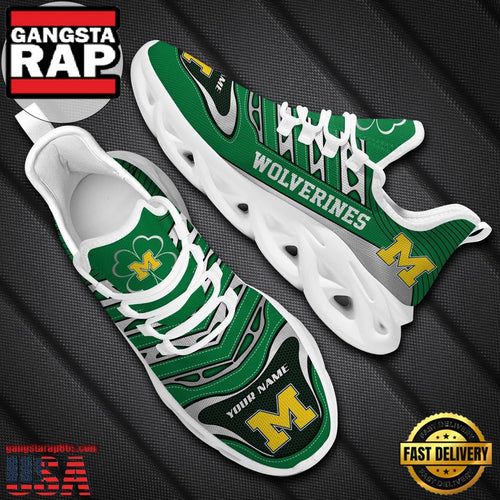 NCAA Custom Name Michigan Wolverines Saint Patrick’S Day Unique Design Max Soul Shoes Running Sneakers
