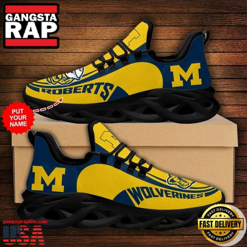 NCAA Custom Name Michigan Wolverines Sneaker Unique Design Max Soul Shoes Running Sneakers
