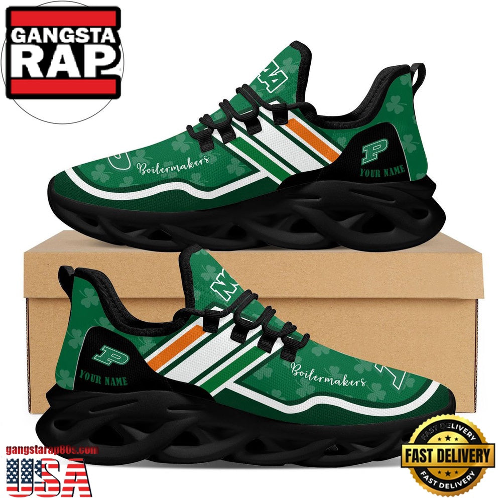 NCAA Custom Name Purdue Boilermakers Logo Saint Patrick’S Day Unique Design Max Soul Shoes Running Sneakers