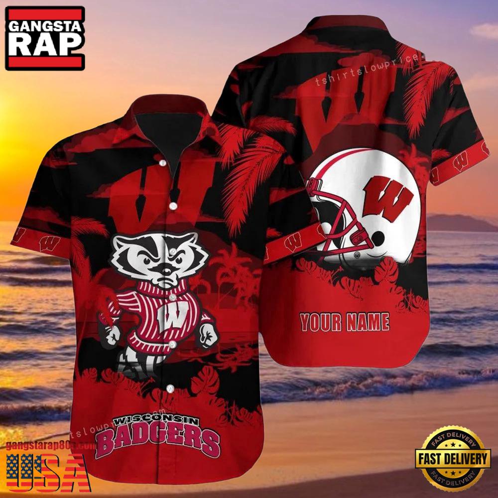 NCAA Custom Name Wisconsin Badgers Hawaiian Shirt For Men And Women