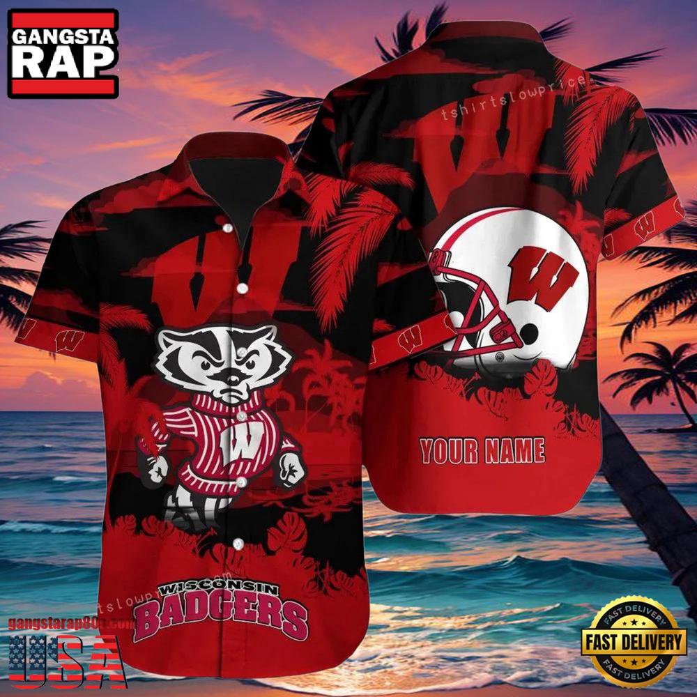 NCAA Custom Name Wisconsin Badgers Hawaiian Shirt For Men And Women