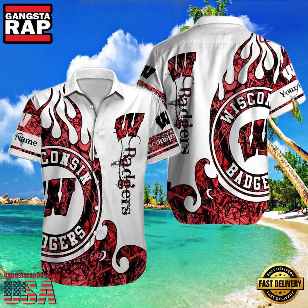 NCAA Custom Name Wisconsin Badgers Hawaiian Shirt Hawaiian Shirt Outfit