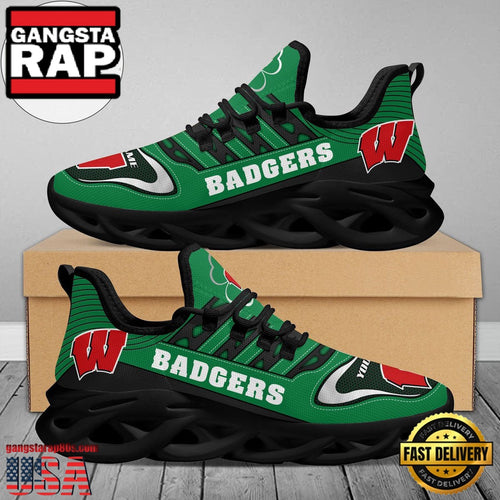 NCAA Custom Name Wisconsin Badgers Saint Patrick’S Day Unique Design Max Soul Shoes Running Sneakers