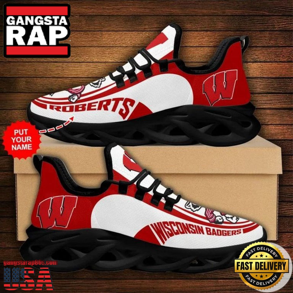 NCAA Custom Name Wisconsin Badgers Sneaker Unique Design Max Soul Shoes Running Sneakers