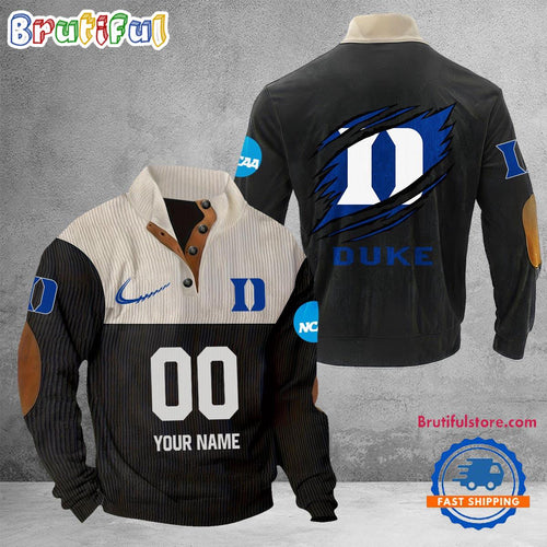 NCAA Duke Blue Devils Sport Team Custom Name And Number Buttoned Collar Sweatshirt