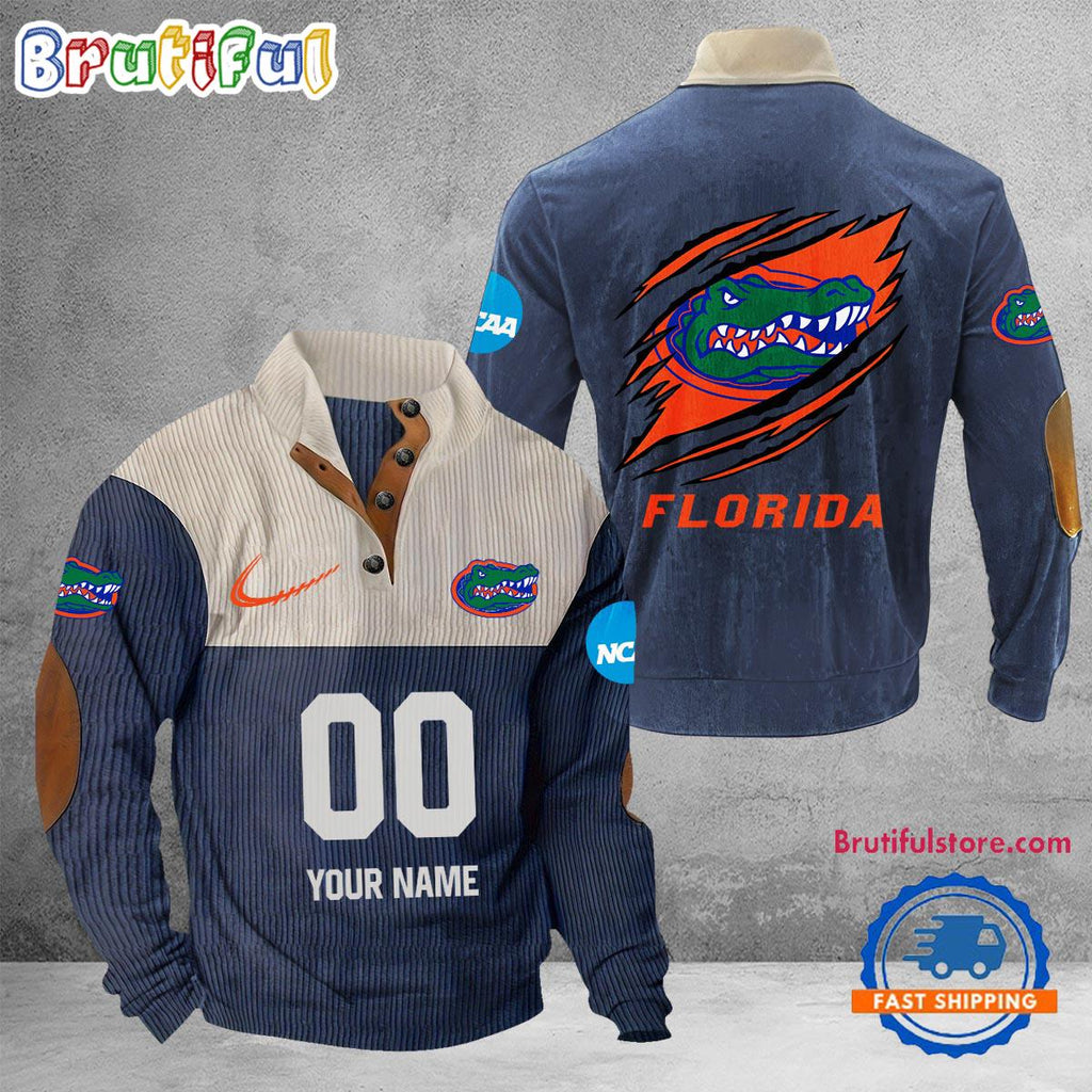 NCAA Florida Gators Sport Team Custom Name And Number Buttoned Collar Sweatshirt