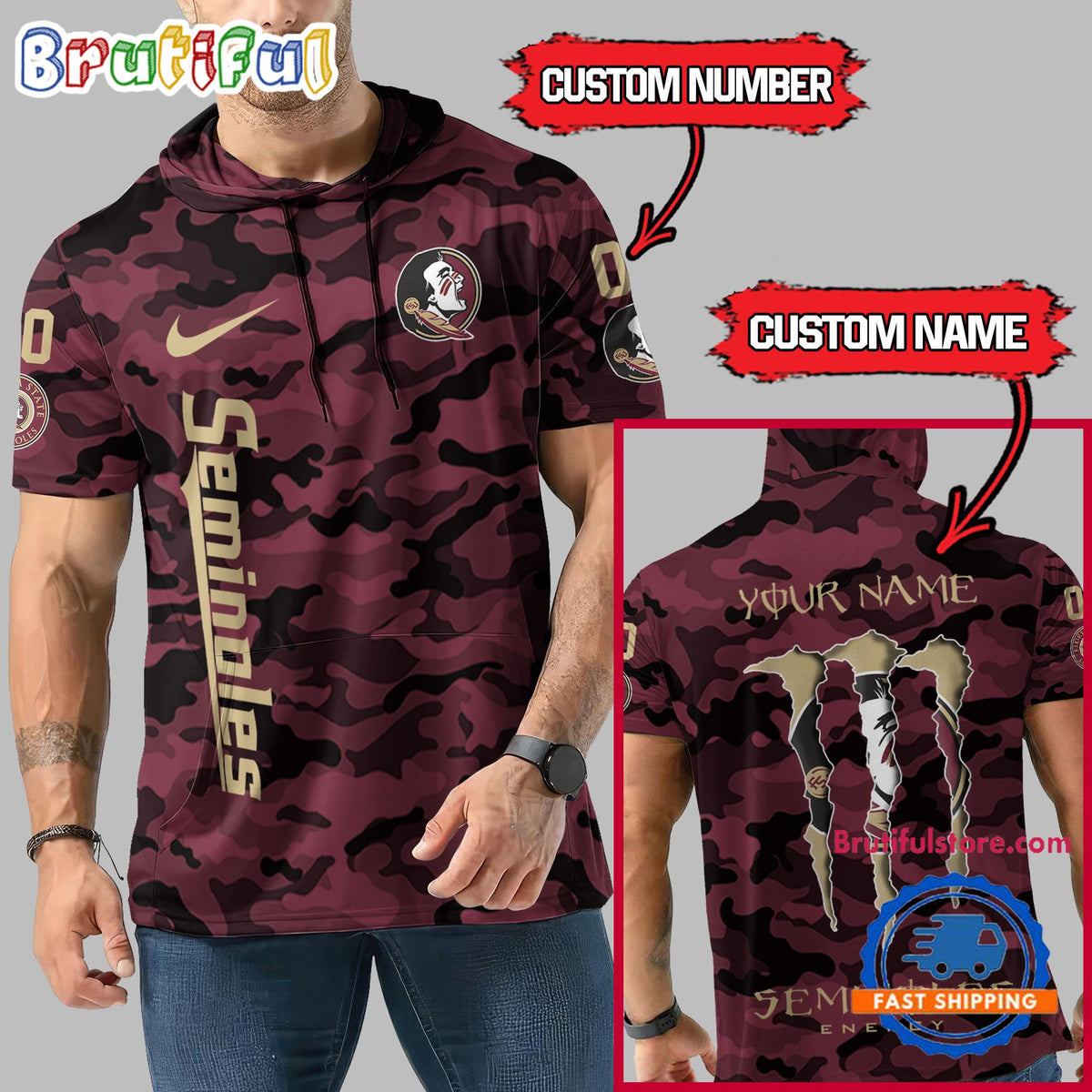 NCAA Florida State Seminoles Special Camo Sleeveless Hoodie Design