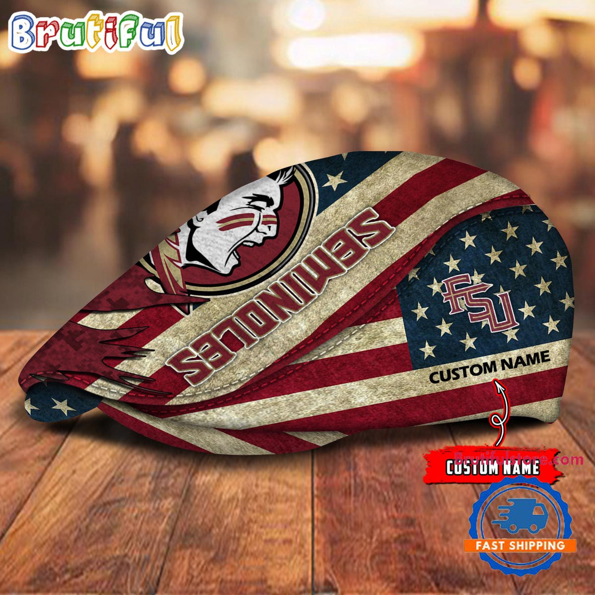 NCAA Florida State Seminoles Sport American Flag Custom Name Jeff Cap