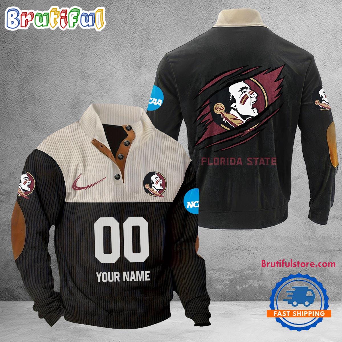 NCAA Florida State Seminoles Sport Team Custom Name And Number Buttoned Collar Sweatshirt