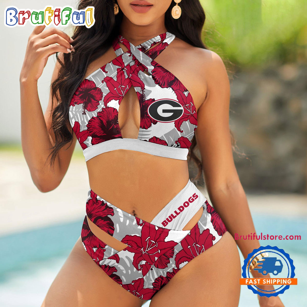 NCAA Georgia Bulldogs Hawaiian Pattern Summer Beach Women’s Bikini Set