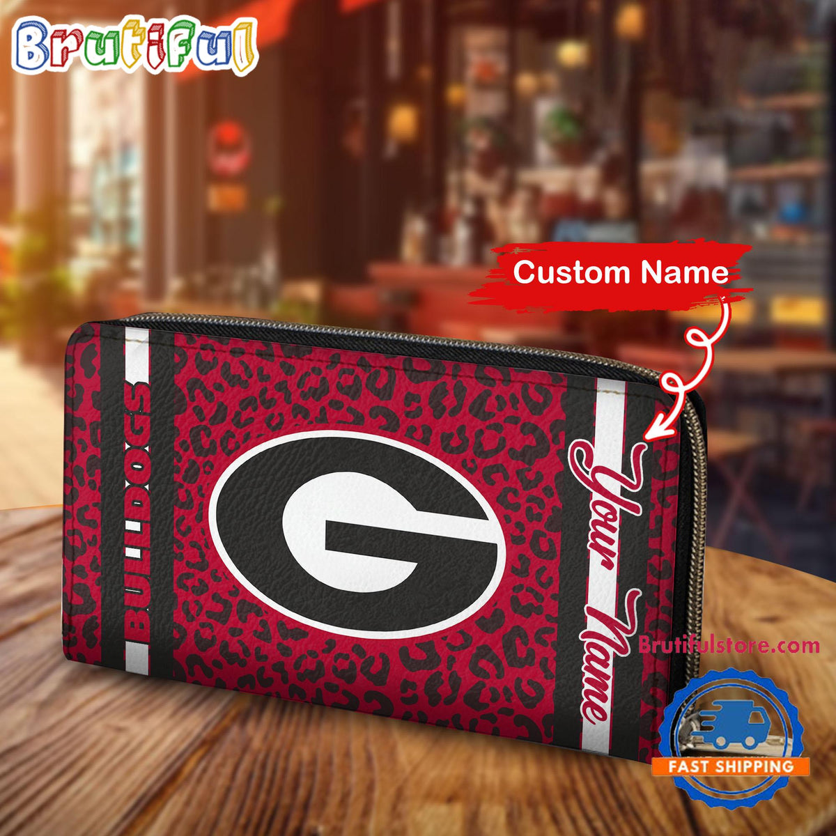 NCAA Georgia Bulldogs Leopard Women’s Zip Around Wallet, Sporty Women’s Wallet