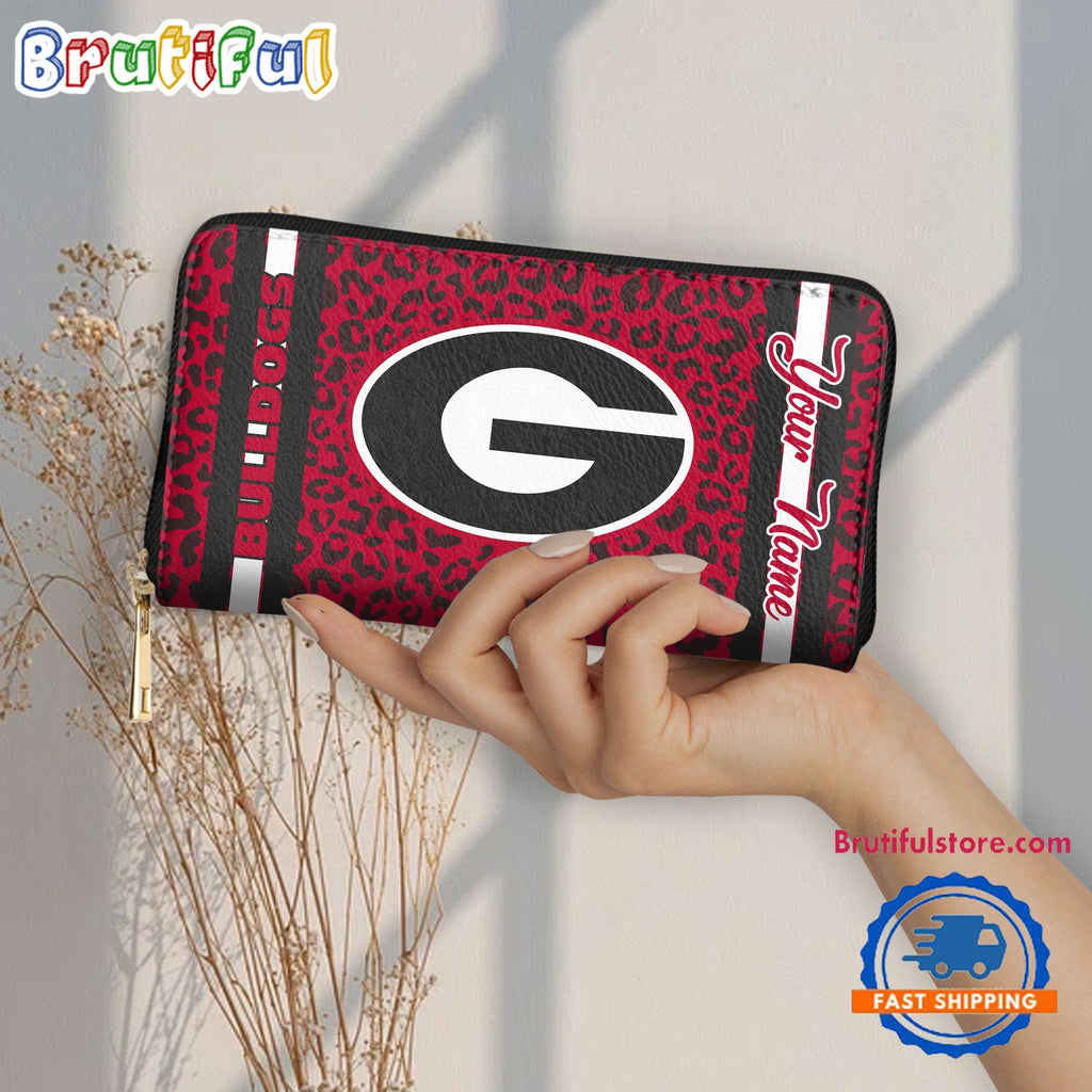 NCAA Georgia Bulldogs Leopard Women’s Zip Around Wallet, Sporty Women’s Wallet