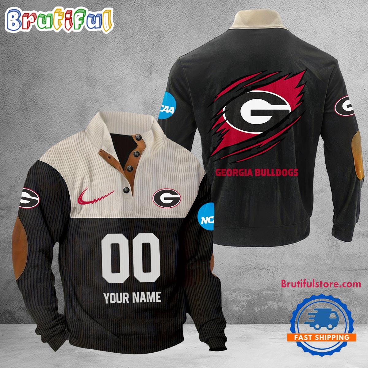 NCAA Georgia Bulldogs Sport Team Custom Name And Number Buttoned Collar Sweatshirt