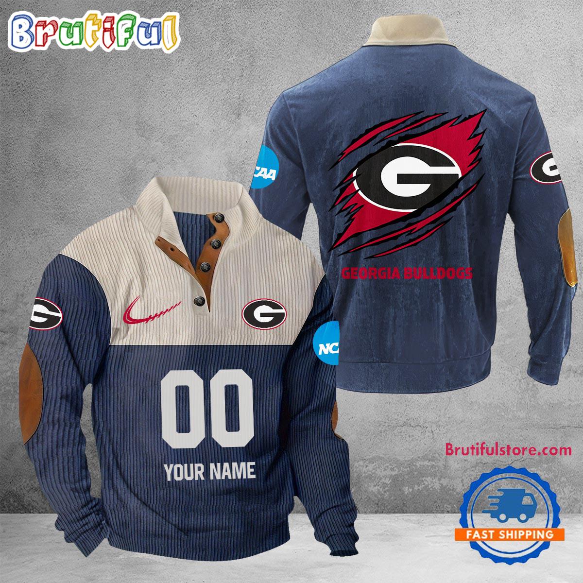 NCAA Georgia Bulldogs Sport Team Custom Name And Number Buttoned Collar Sweatshirt