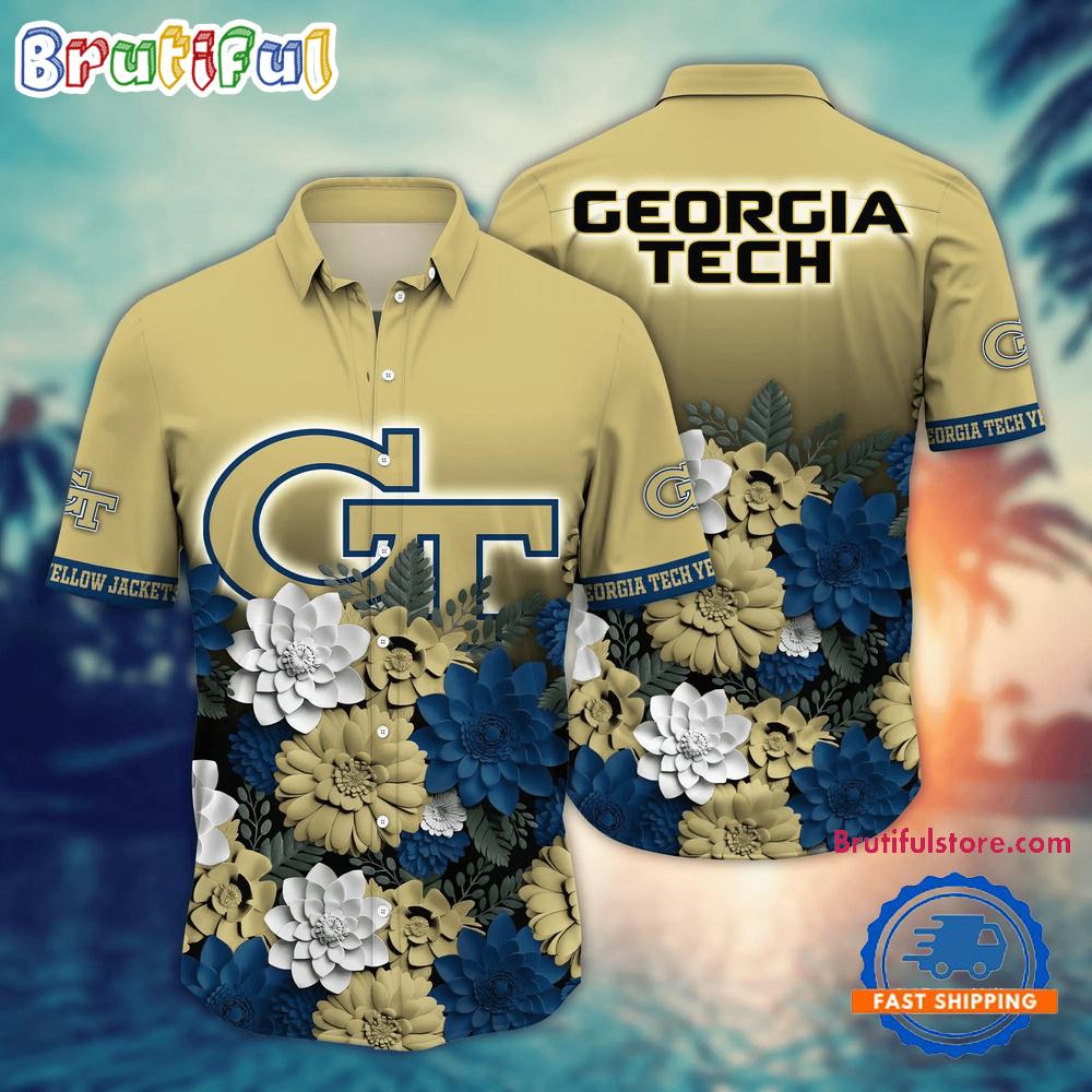 NCAA Georgia Tech Yellow Jackets Flower Tropical Summer Beach Hawaiian Shirt