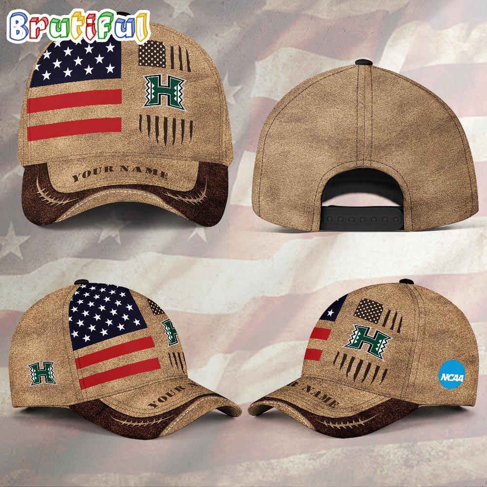 NCAA Hawaii Rainbow Warriors Sport Team Pesonalized American Flag Baseball Cap