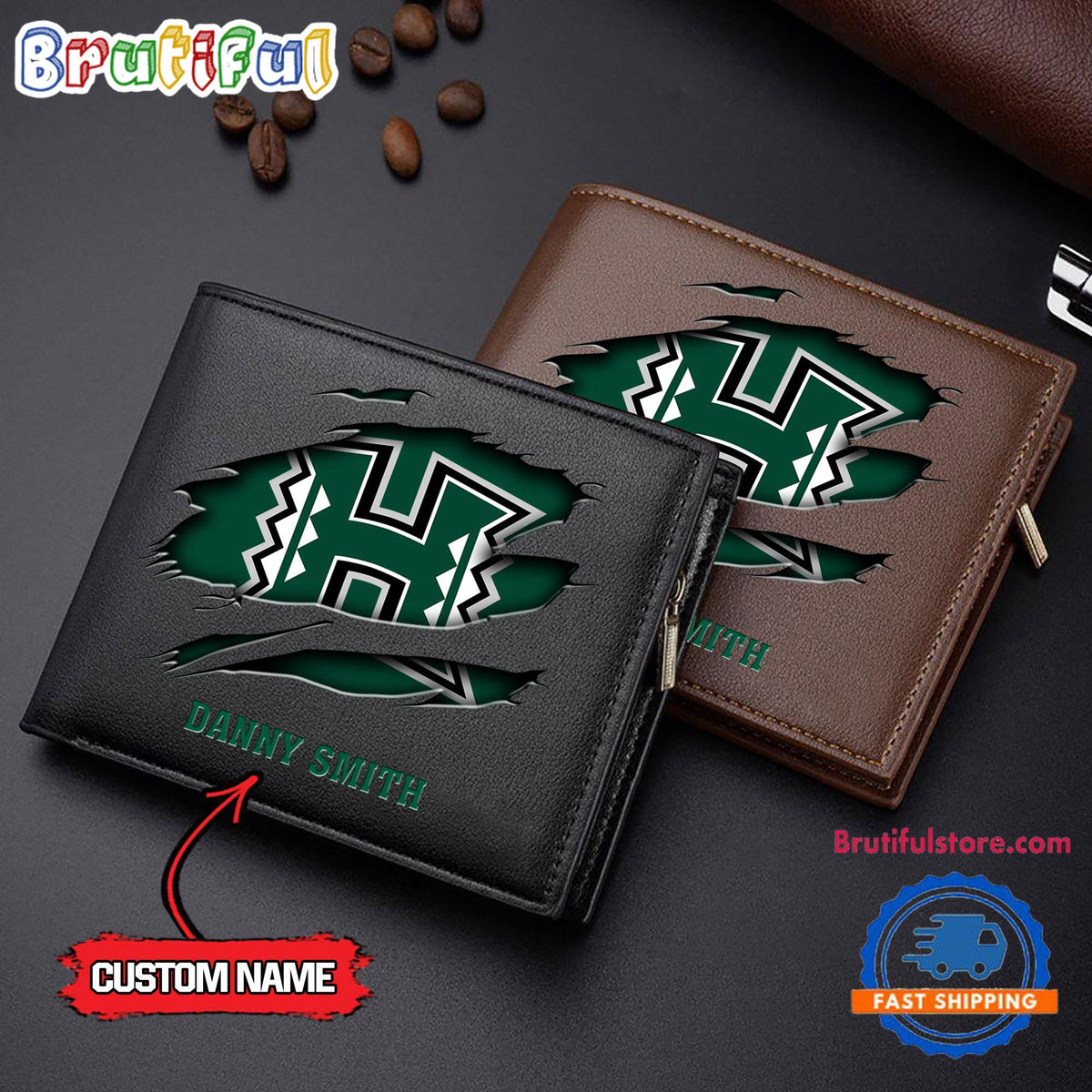 NCAA Hawaii Rainbow Warriors Sporty Custom Men’s Leather Wallet