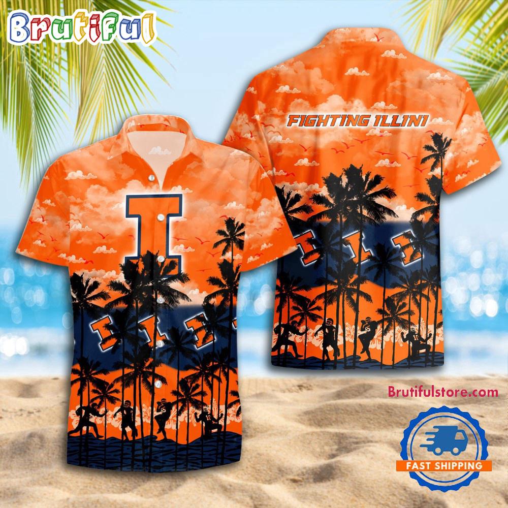 NCAA Illinois Fighting Illini Palm Tree Hawaiian Shirt