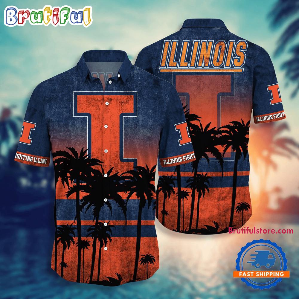 NCAA Illinois Fighting Illini Palm Tree Tropical Summer Beach Hawaiian Shirt