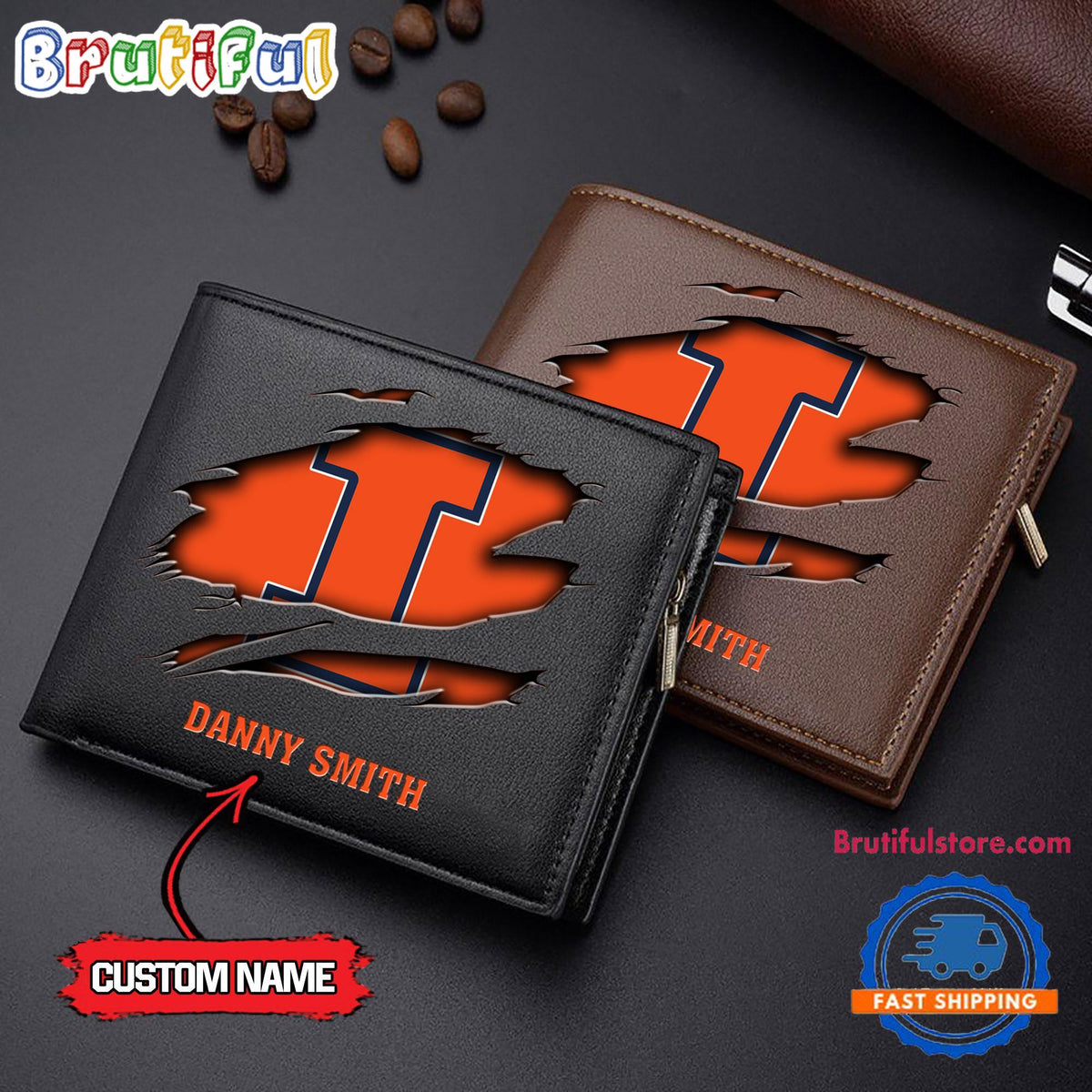 NCAA Illinois Fighting Illini Sporty Custom Men’s Leather Wallet