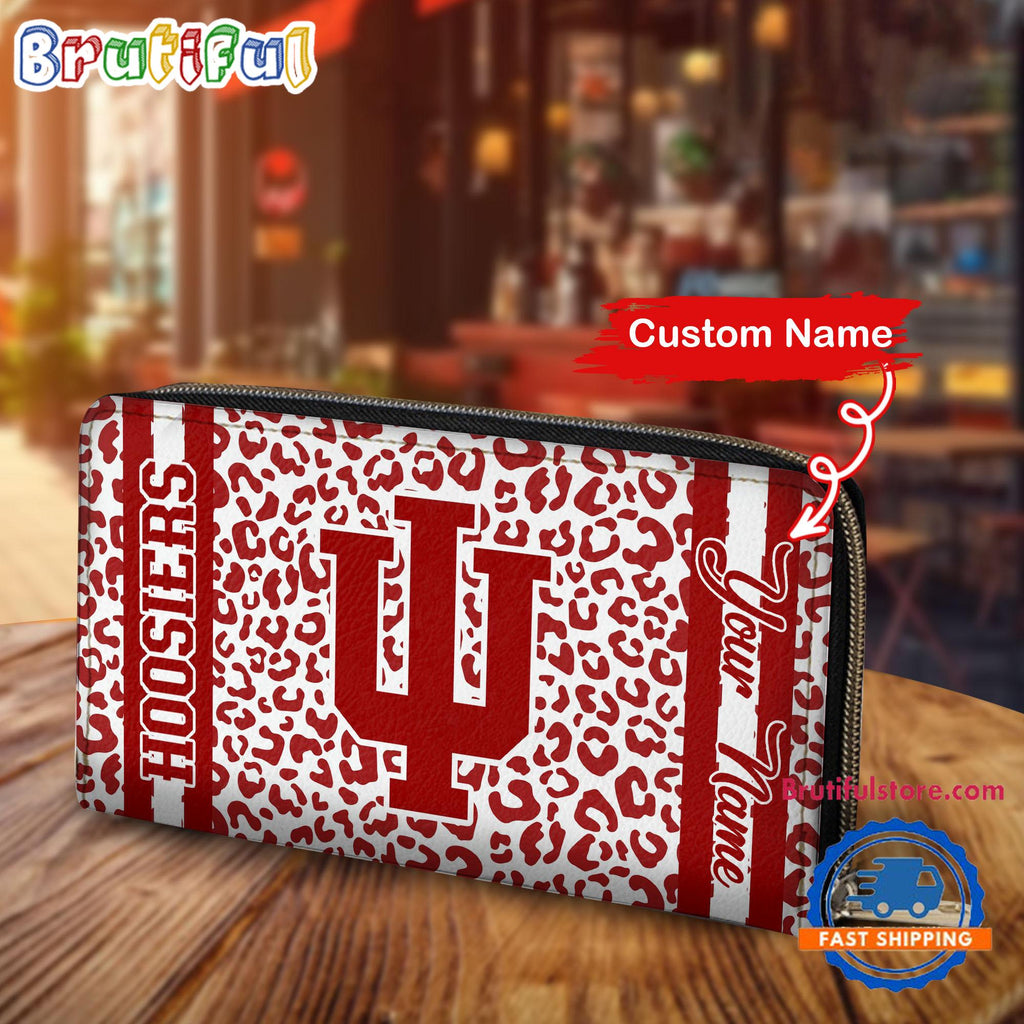 NCAA Indiana Hoosiers Leopard Women’s Zip Around Wallet, Sporty Women’s Wallet