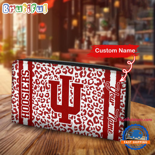NCAA Indiana Hoosiers Leopard Women’s Zip Around Wallet, Sporty Women’s Wallet