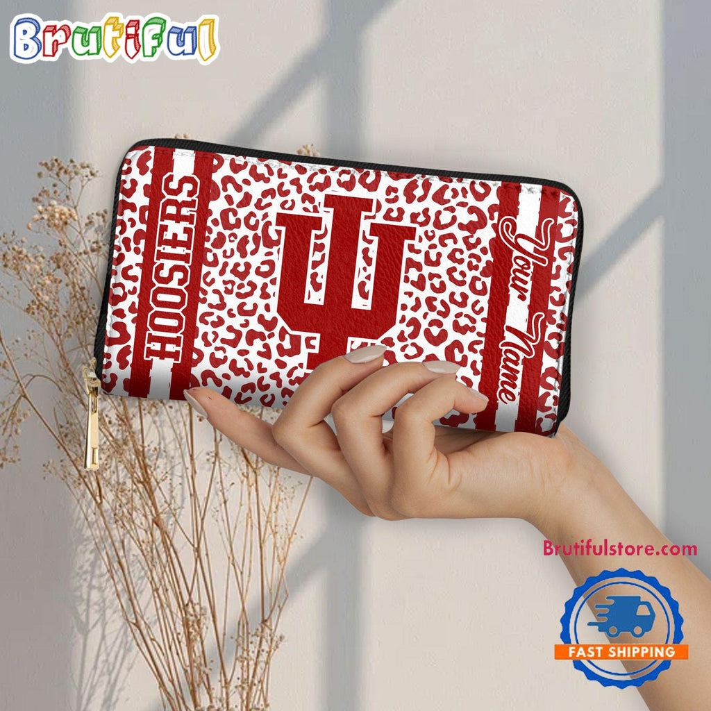 NCAA Indiana Hoosiers Leopard Women’s Zip Around Wallet, Sporty Women’s Wallet