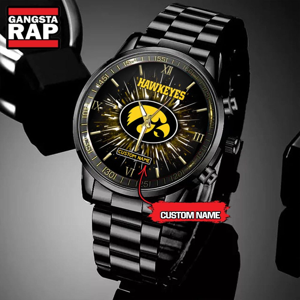 NCAA Iowa Hawkeyes Football Team Logo Design Black Watch