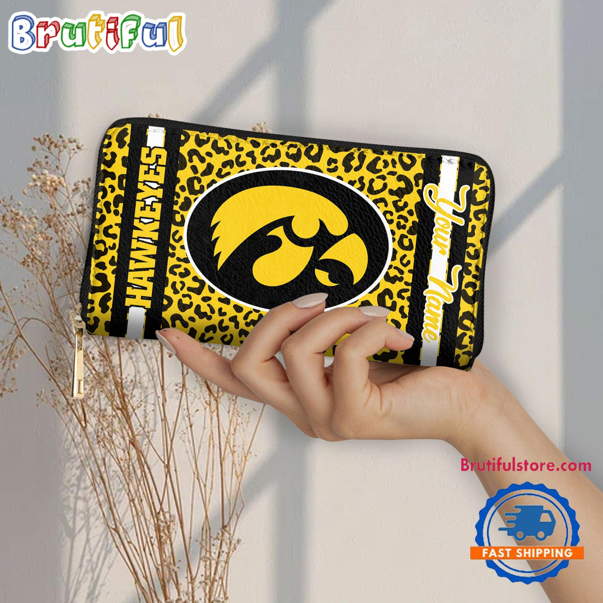NCAA Iowa Hawkeyes Leopard Women’s Zip Around Wallet, Sporty Women’s Wallet