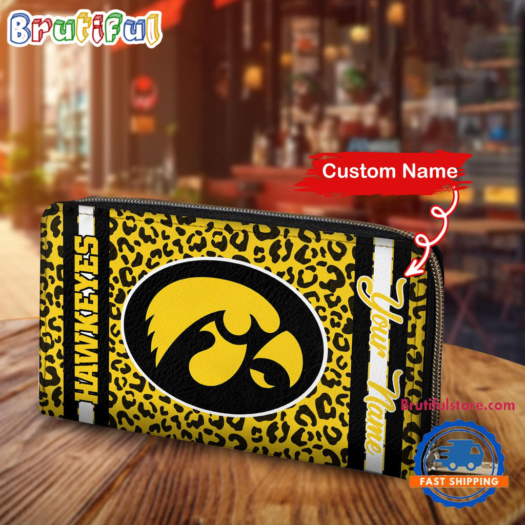 NCAA Iowa Hawkeyes Leopard Women’s Zip Around Wallet, Sporty Women’s Wallet