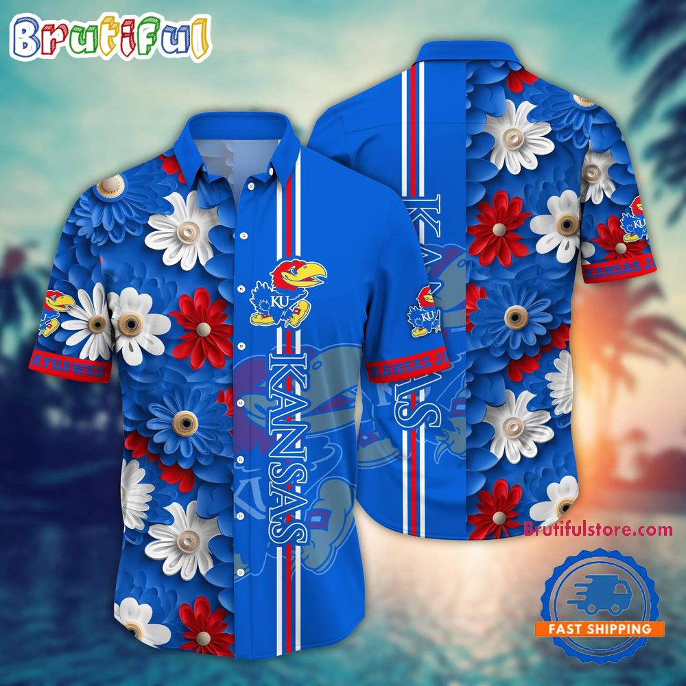 NCAA Kansas Jayhawks Flower Summer Aloha Button Hawaiian Shirt