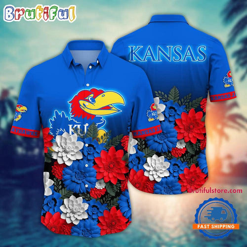 NCAA Kansas Jayhawks Flower Tropical Summer Beach Hawaiian Shirt