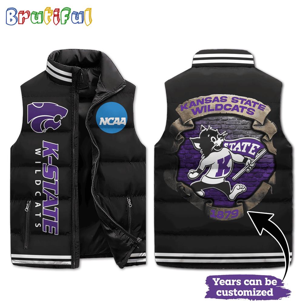 NCAA Kansas State Wildcats Mascot Sporty Design Sleeveless Puffer Jacket