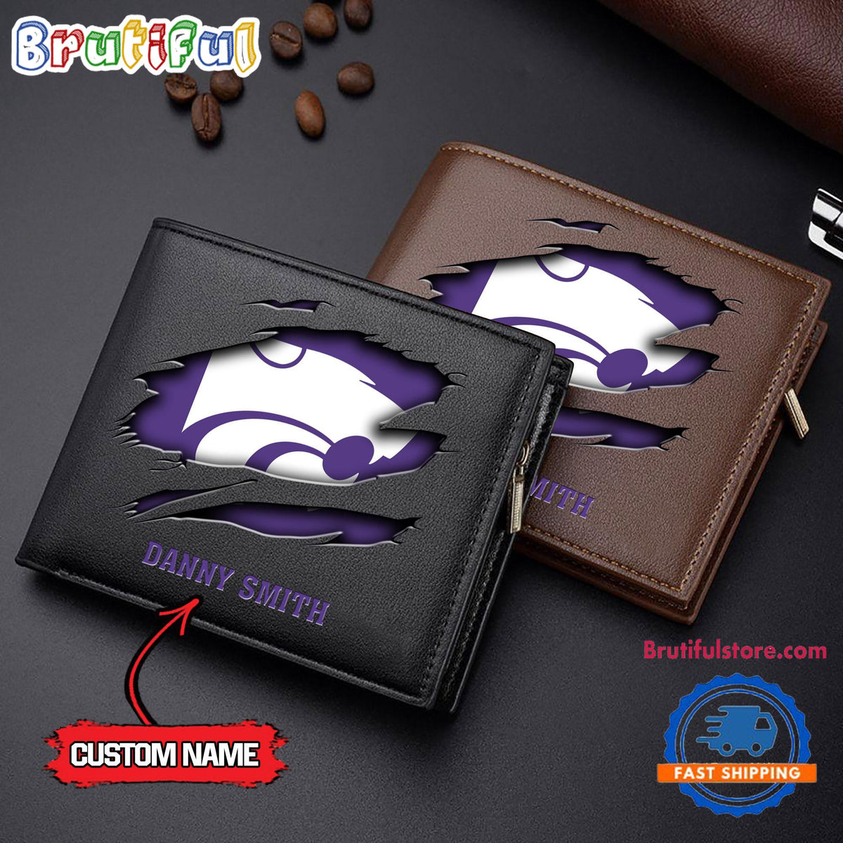 NCAA Kansas State Wildcats Sporty Custom Men’s Leather Wallet