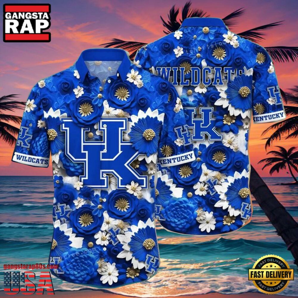 NCAA Kentucky Wildcats Flower Hawaiian Shirt Outfit 3D Shirt, Kentucky Wildcats Football Gifts For Her