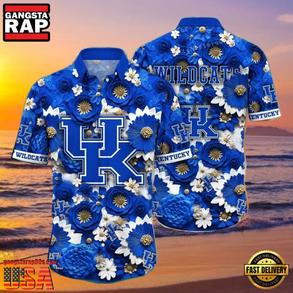NCAA Kentucky Wildcats Flower Hawaiian Shirt Outfit 3D Shirt, Kentucky Wildcats Football Gifts For Her