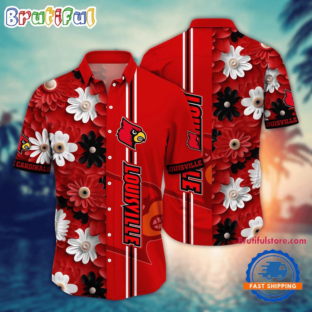 NCAA Louisville Cardinals Flower Summer Aloha Button Hawaiian Shirt