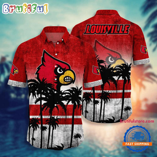 NCAA Louisville Cardinals Palm Tree Tropical Summer Beach Hawaiian Shirt
