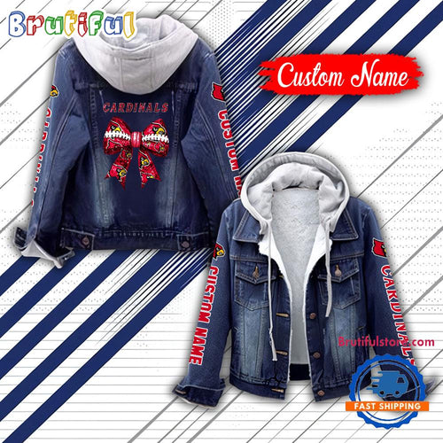 NCAA Louisville Cardinals Team Logo Sport Design Hooded Denim Jacket