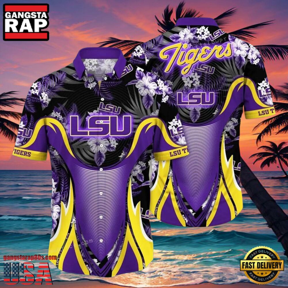 NCAA Lsu Tigers Flower Hawaiian Shirt 3D Shirt, Lsu Tigers Football Fathers Day Gifts