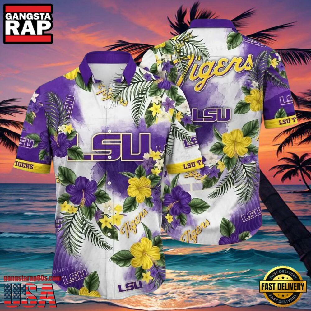 NCAA Lsu Tigers Flower Hawaiian Shirt Outfit 3D Shirt, Lsu Tigers Football Christmas Gifts