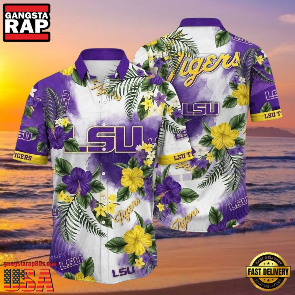 NCAA Lsu Tigers Flower Hawaiian Shirt Outfit 3D Shirt, Lsu Tigers Football Christmas Gifts