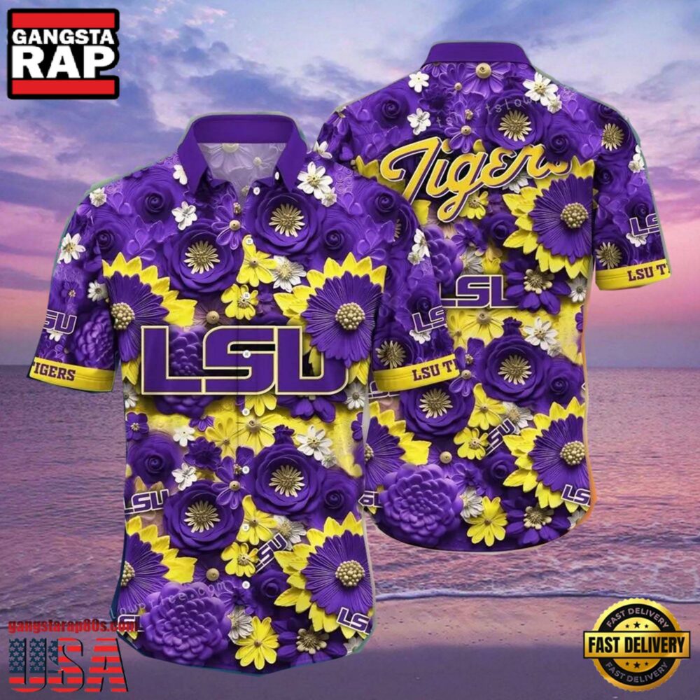 NCAA Lsu Tigers Flower Hawaiian Shirt Outfit 3D Shirt, Lsu Tigers Gifts For Men Women