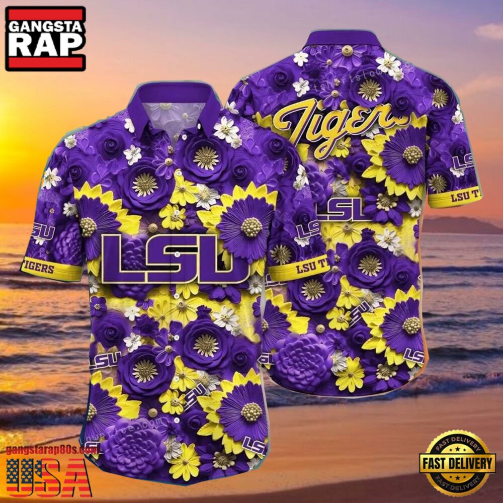 NCAA Lsu Tigers Flower Hawaiian Shirt Outfit 3D Shirt, Lsu Tigers Gifts For Men Women